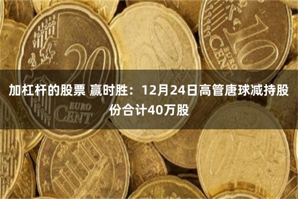 加杠杆的股票 赢时胜:12月24日高管唐球减持股份合计40万股
